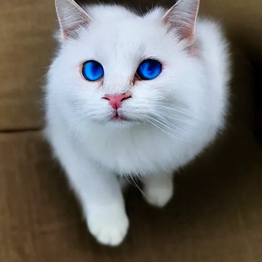 Image similar to cute white fluffy cate with heterochromia eyes