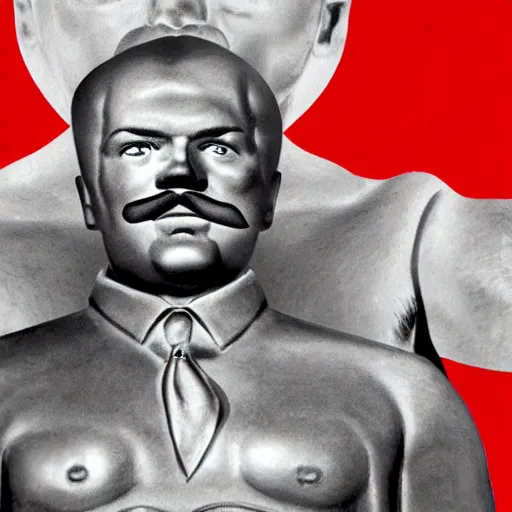 Image similar to lgbt art, tom of finland style, lenin, in billy herrington body, communism art in 4 k, high quality