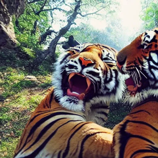 Image similar to photo of two tigers taking a selfie