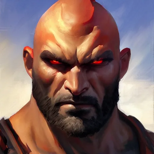 Image similar to greg manchess portrait painting of drax the destroyer as overwatch character, medium shot, asymmetrical, profile picture, organic painting, sunny day, matte painting, bold shapes, hard edges, street art, trending on artstation, by huang guangjian and gil elvgren and sachin teng