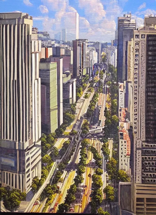 Image similar to avenida paulista in the xc century, very realistic beautiful painting, detailed, by gerardo dottori