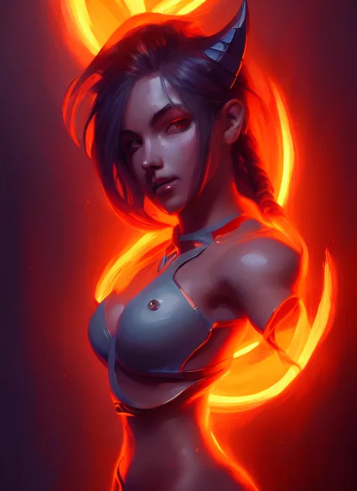 Image similar to symmetry!! portrait of beautiful female character elipse knight sejuani, league of legends art, dark atmosphere, orange fire, glowing lights!! intricate, elegant, highly detailed, digital painting, artstation, concept art, smooth, sharp focus, illustration, art by julian del rey and greg rutkowski