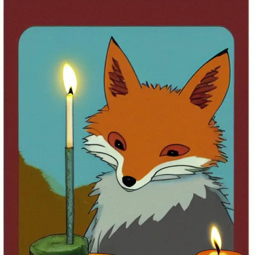 Image similar to a fox with a candle by studio ghibli