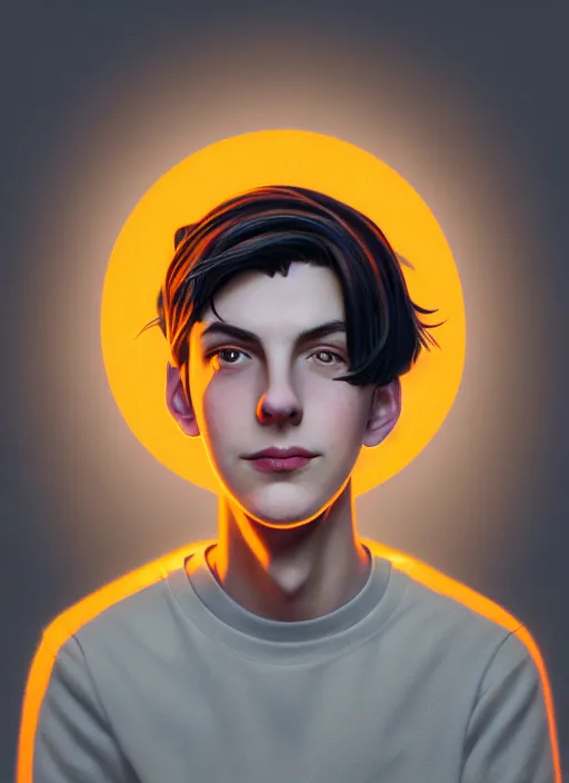 Image similar to portrait of teenage jughead jones wearing a light grey crown, crown, hamburger background, eyes closed, crown, black hair, orange, intricate, elegant, glowing lights, warm lighting, highly detailed, digital painting, artstation, concept art, smooth, sharp focus, illustration, art by wlop, mars ravelo and greg rutkowski