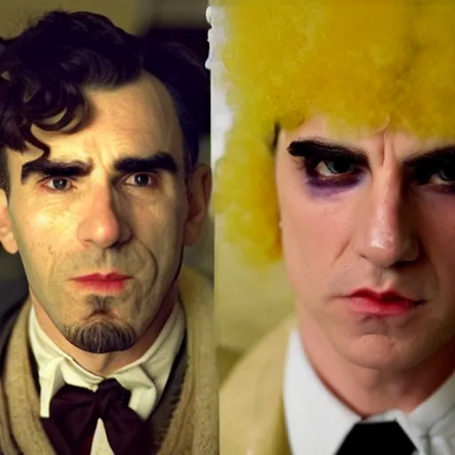 Image similar to film stills, daniel day lewis in the dramatic live - action biopic film of spongebob. not a cartoon. mr. day lewis went through 9 hours of makeup to look like a human yellow sponge