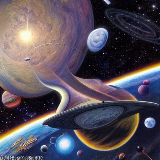 Prompt: Liminal space in outer space by Jim Burns