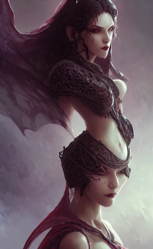 Image similar to desirable Vampire woman, fantasy, intricate, elegant, highly detailed, digital painting, artstation, concept art, matte, sharp focus, illustration, art by artgerm and Greg Rutkowski, dreadjim, zeen chin