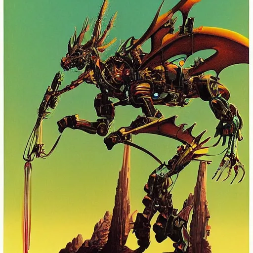 Prompt: dream Magnificent mecha-dragon hybrid by Roger Dean, by Dean Ellis, mecha, dragon , horse, artstation