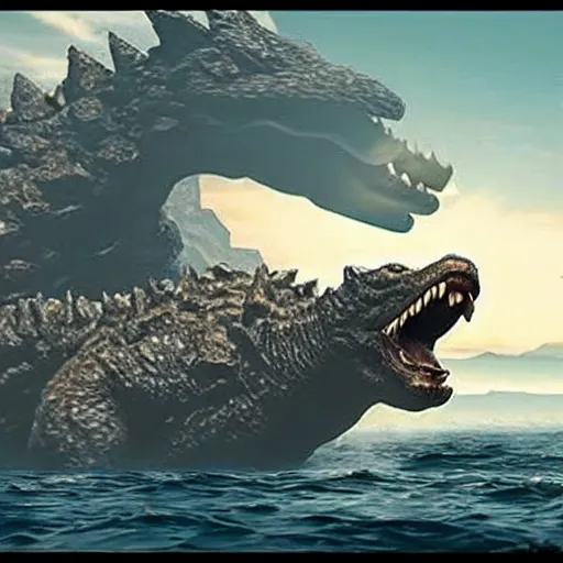 Prompt: gigantic 1 0 0 meters beagle fighting with godzilla over the sea, epic cinematic, 4 k, very high detail