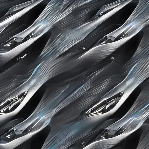 Image similar to A seamless pattern of sci-fi organic zaha hadid car ash thorp car khyzyl saleem organic car Daniel Simon design in the blade runner 2049 film keyshot product render cloudy plastic ceramic material shiny gloss water reflections, seamless pattern, Octane render in Maya and houdini, vray, large motifs, ultra high detail ultra realism, unreal engine, 4k in plastic dark tilt shift