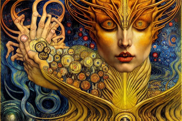 Image similar to Divine Chaos Engine by Karol Bak, Jean Delville, William Blake, Gustav Klimt, and Vincent Van Gogh, symbolist, visionary