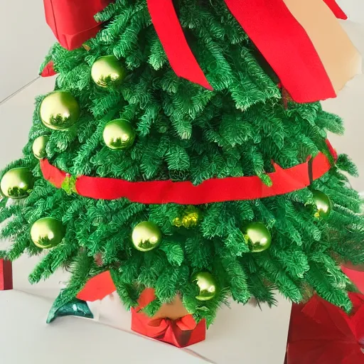 Image similar to christmas tree waifu, an anime girl dressed as a christmas tree