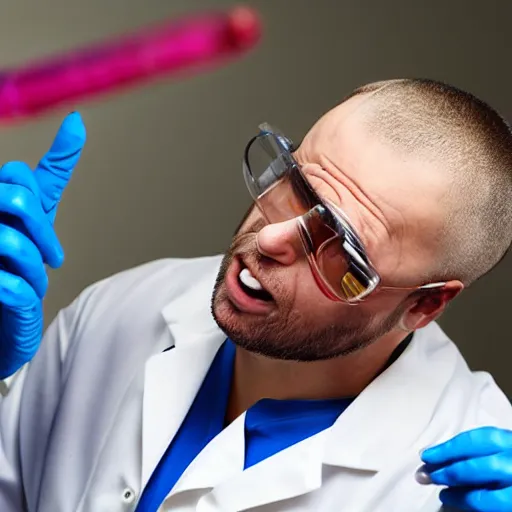 Image similar to a laboratory technician gets Angry at blood samples