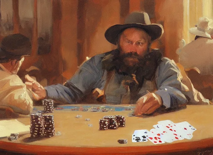 Image similar to a highly detailed beautiful portrait of a grizzly playing poker, by gregory manchess, james gurney, james jean