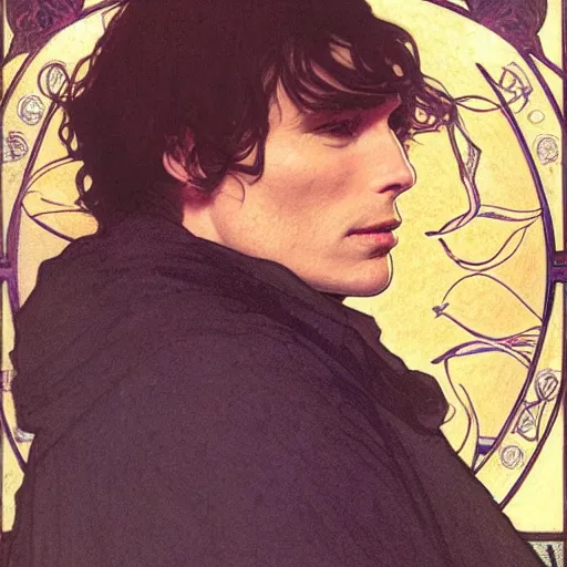 Image similar to cillian murphy portrait by louis - theophile hingre and alphonse mucha, realistic, sharp focus, zodiac signs, tarot cards, planets, ethereal, art nouveau, magic, moon, sun, crown, dreamy, royal, jewellery