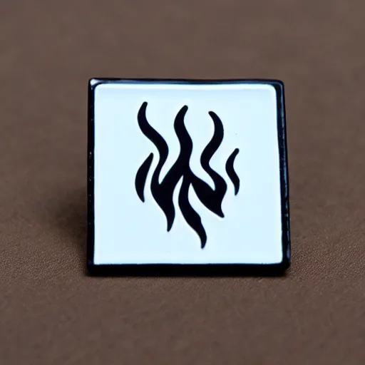 Image similar to a square enamel pin depicting a minimalistic clean fire flames warning label, smooth curves