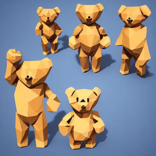 Prompt: lowpoly style cubist cute teddy bears