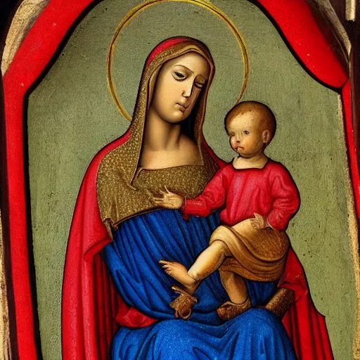 Image similar to Medieval painting of the Madonna, High definition, detailed details,