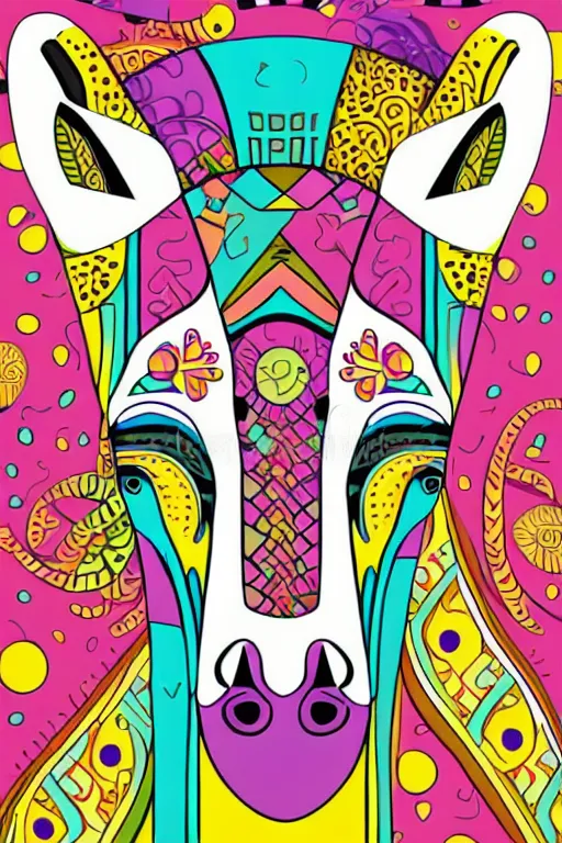 Image similar to minimalist boho style art of a colorful giraffe, illustration, vector art