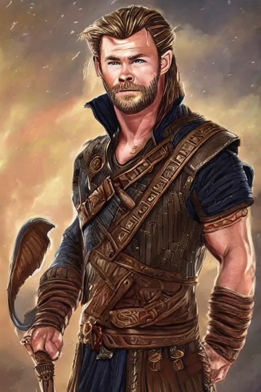 Prompt: chris hemsworth portrait as a dnd character fantasy art.