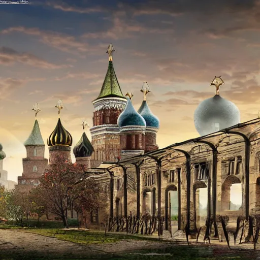 Prompt: photo fantastic ancient Russian city of Kitezh, concept art, cityscape, ancient Russian architecture, terem,