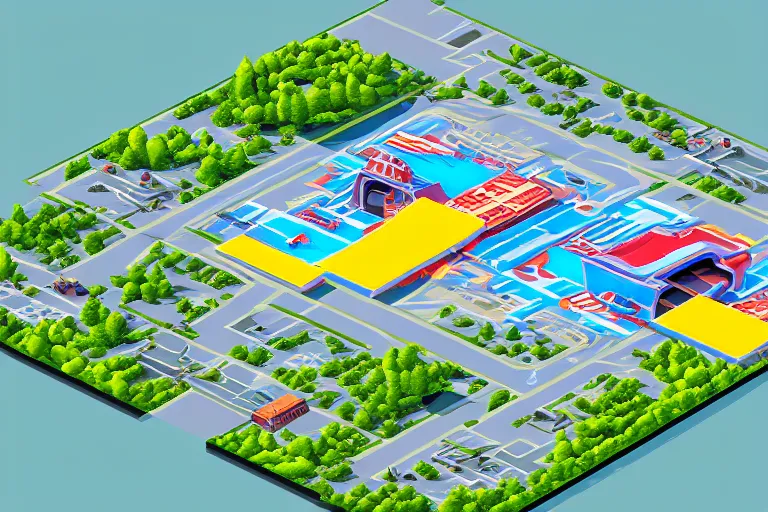 Image similar to isometric view of a futuristic high - tech sky arena inspired by modern skate parks and modern chinese playgrounds in the style of mario 3 d world, day