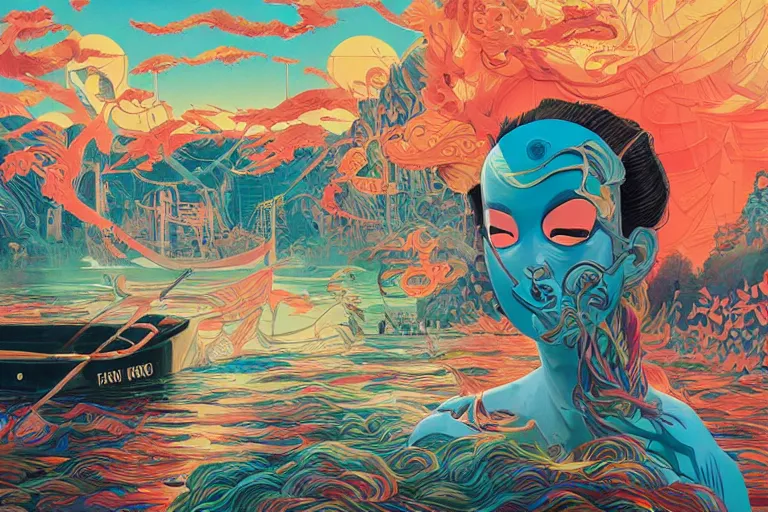 Image similar to traveling the river styx, tristan eaton, victo ngai, artgerm, rhads, ross draws