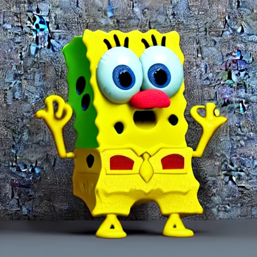 incredibly sad spongebob, 3 d render, melancholic