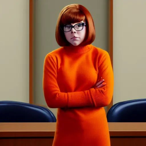 Velma Dinkley from Scooby Doo in court for falsely, Stable Diffusion