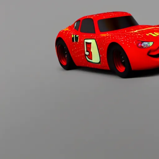 Image similar to low - poly render of lightning mcqueen, unreal engine, ray - tracing, award - winning