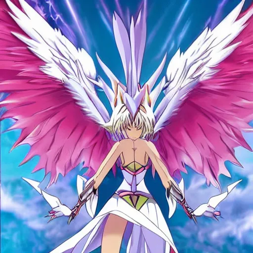 Prompt: angewomon from digimon, key art, anime