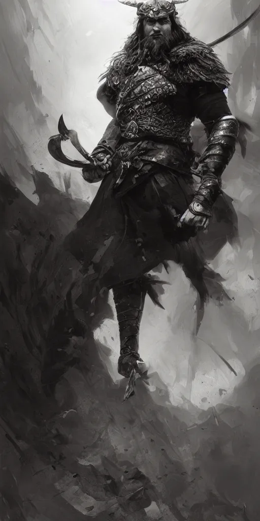 Prompt: highly detailed beautiful black and white photography of a viking, sharp focus, dynamic lighting, warhammer, elegant harmony, beauty, masterpiece, by riccardo federici, by craig mullins, by greg tocchini, by greg rutkowski
