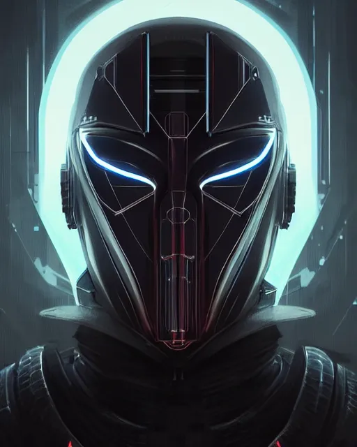 Image similar to professional concept art portrait of a masked cyber punk man in a dark room by artgerm and greg rutkowski ( thin white border ). an intricate, elegant, highly detailed digital painting, concept art, smooth, sharp focus, illustration, in the style of cam sykes, wayne barlowe, igor kieryluk.