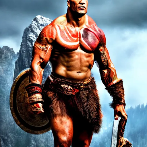 Image similar to Dwayne Johnson as God of war, professional photography