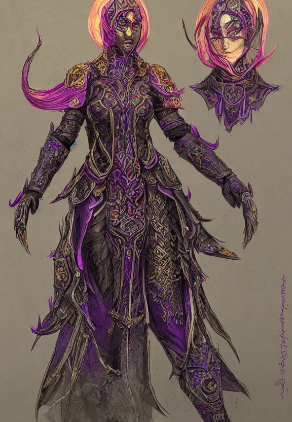 Image similar to concept art of female Void Walker, slavic style, intricate details, colourful, by Randy Vargas and Arthur Adams