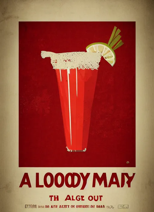 Image similar to A bloody mary vintage poster on textured paper, 8k, octane render, ultra sharp, detailed digital art