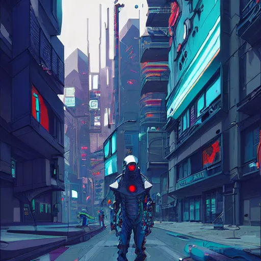 Prompt: A cyberpunk shark cyborg on the street of a cyberpunk city, Dutch angle, 150 mm, art by Josan Gonzalez, sci-fi, highly detailed, digital painting, artstation, smooth, sharp focus, illustration, concept art by Josan Gonzalez and James Gurney and Mœbius