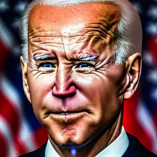 Prompt: press photo of joe biden, with a trendy hip tiktok hairstyle side burns fauxhawk gelled blue, soft studio lighting