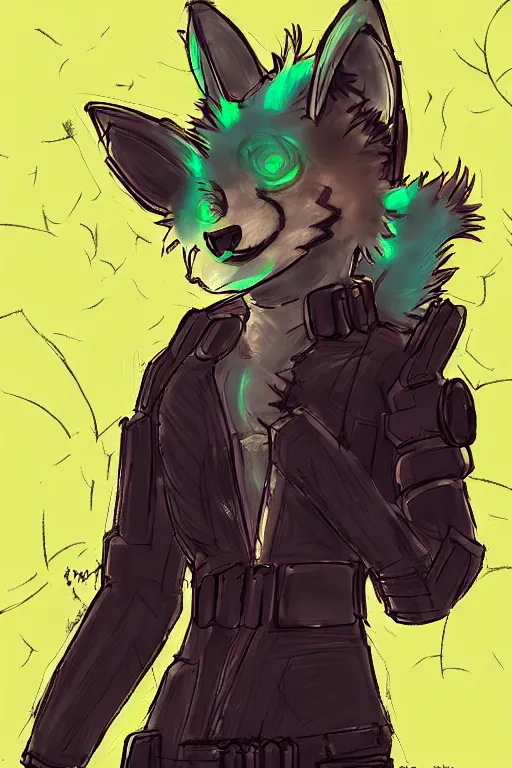 Image similar to a cyberpunk anthropomorphic fox with a fluffy tail, comic art, trending on furaffinity, cartoon, kawaii, backlighting, furry art!!!, neon, concept art