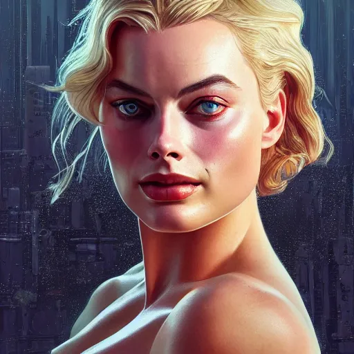 Image similar to Margot Robbie, intricate, highly detailed, digital painting, artstation, concept art, smooth, sharp focus, illustration, gta v cover art, Unreal Engine 5, 8K, art by artgerm and greg rutkowski and alphonse mucha