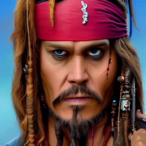 Image similar to Jim Carrey is Jack Sparrow, hyperdetailed, artstation, cgsociety, 8k