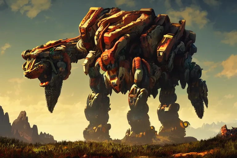 Image similar to tremortusk machine mecha animal beast robot of horizon forbidden west horizon zero dawn bioluminiscence global illumination ray tracing hdr fanart arstation by sung choi and eric pfeiffer and gabriel garza and casper konefal