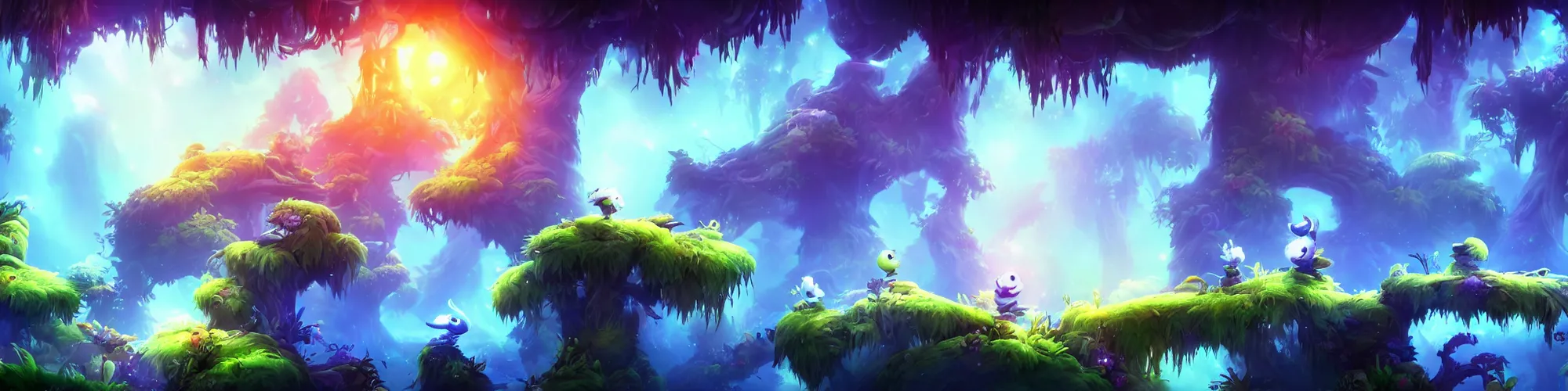 Image similar to Epic background in the style of Ori and the Blind Forest