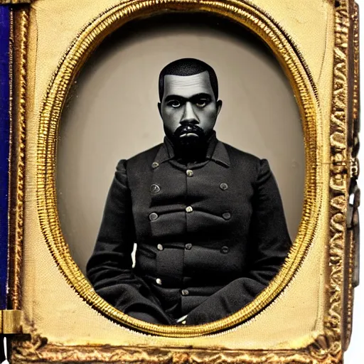 Image similar to daguerreotype portrait of kanye west wearing a confederate officer uniform, 8 k, very detailed, very intricate,