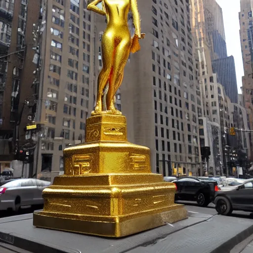 Prompt: gold plated statue in nyc titled i am going to make it through this year if it kills me trending on artstation