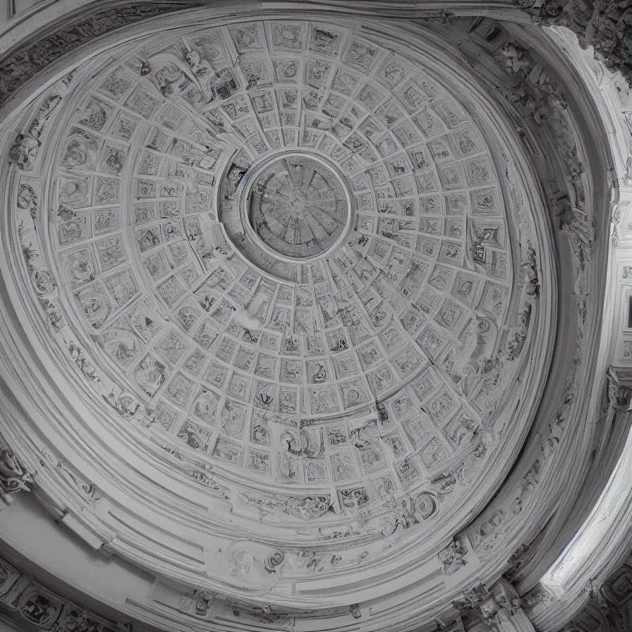 Prompt: a huge neoclassical building with a spiral dome by etienne - louis boullee, leica sl 2 5 0 mm, heavy grain, high quality, high detailed