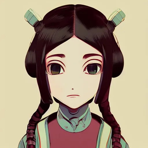 Prompt: face of a beautiful girl with a ponytail wearing a helmet, symmetrical, ilya kuvshinov, jamie hewlett, yoji shinkawa, muted colors, portrait, beautiful detailed illustration, 17th century oil painting, flat colors, studio ghibli, cel shading