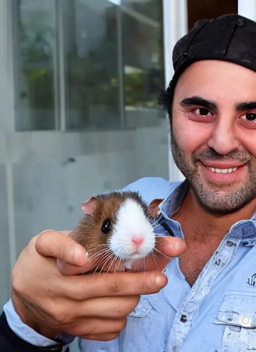 Image similar to eyal golan holding a hamster