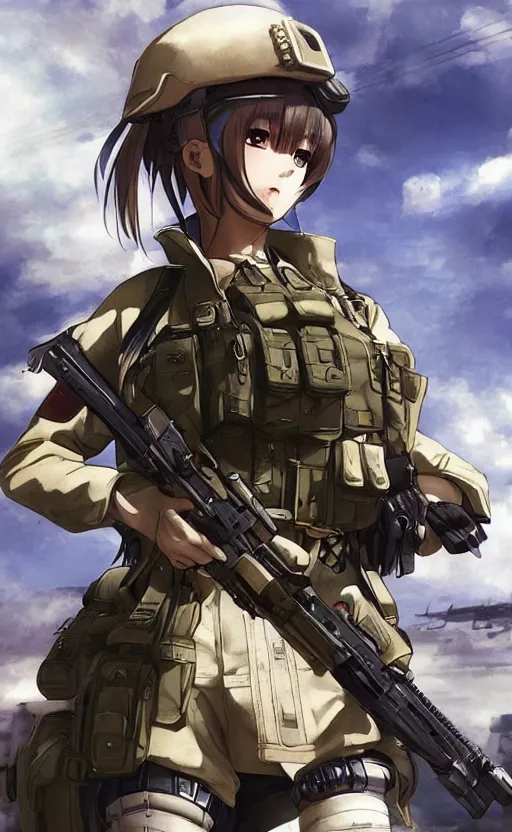 Prompt: portrait of a female soldier, highly detailed, high resolution, anime style, stunning, girls frontline style, bokeh soft, 3d rendering, guilty gear strive graphics, 100mm, trending on instagram, by professional photographer, realistic human anatomy, realistic military carrier, modern warfare, realistic weapon, shot with a arriflex 35 ii, low saturation, small eyes in the game environment and style of Cyberpunk 2077