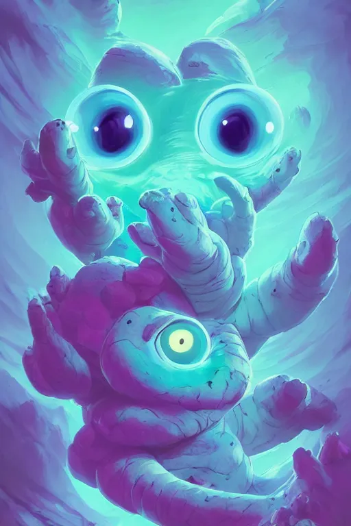 Image similar to smurf ghost creature animal sushi cristal very big eye roots cactus elemental flush of force nature micro world fluo fishscale, behance hd by jesper ejsing, by rhads, makoto shinkai and lois van baarle, ilya kuvshinov, rossdraws radiating a glowing aura global illumination ray tracing hdr